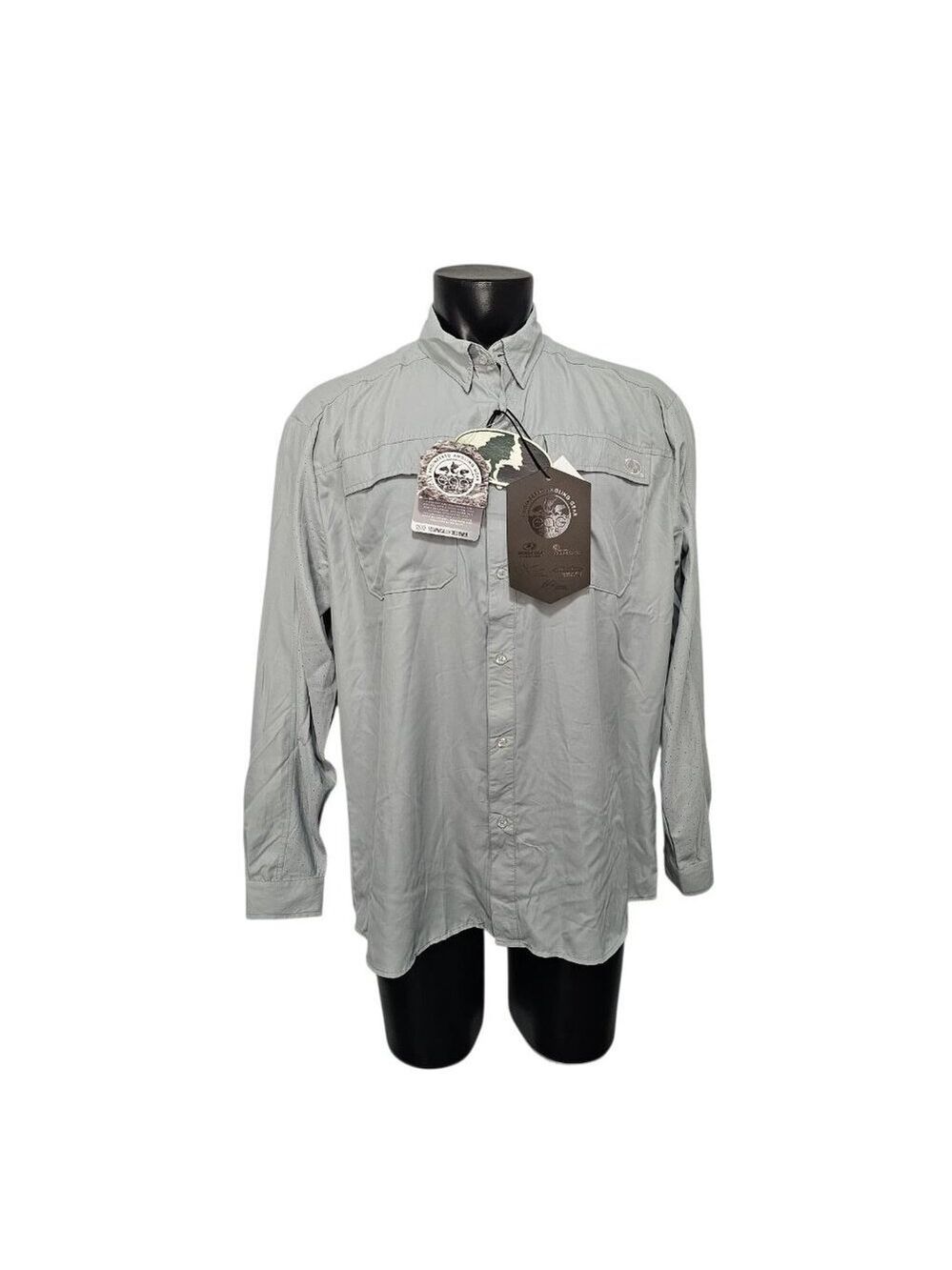 EAG Elite Mens Button Down Fishing Shirt Vented Back Size XL Gray Mossy Oak